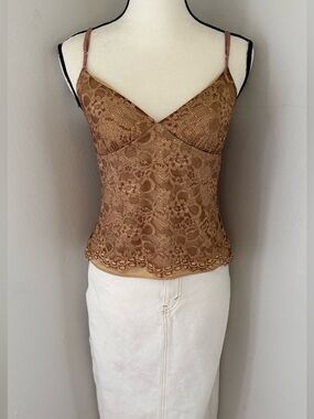 Vintage Devan Brown Floral Lace Camisole Top Fairy Grunge Women's Size Small